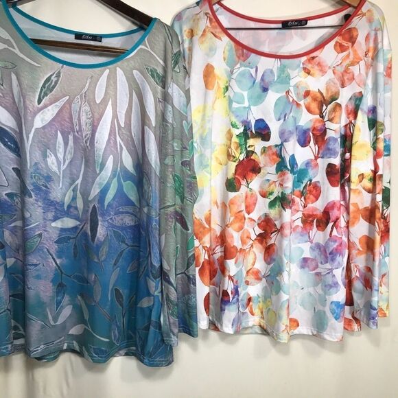 2 Lily by Firmiana Tunic Blouse Womens 4xL Blue Floral Longer Length Career Boho - Picture 1 of 10